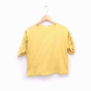 【中古】コルザ COLZA Tシャツ カットソー ボートネック 半袖 レースアップ コットン 綿 無地 S マスタード からし色