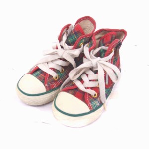 【中古】コンバース CONVERSE ALLSTAR 子供靴 スニーカー シューズ チェック ハイカット 15 レッド グリーン 赤 緑