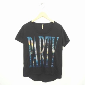 【中古】ロイヤルパーティー ROYAL PARTY Tシャツ カットソー ひざ丈 丸首 英字 薄手 半袖 38 黒 ブラック /TT15