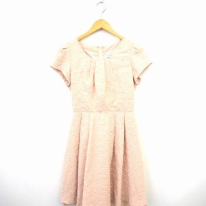 【中古】レストローズ L'EST ROSE ワンピース 花柄 丸首 ひざ丈 半袖 2 ピンク /MT4 レディース