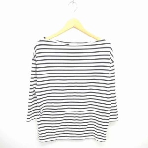 【中古】B&Y ユナイテッドアローズ Tシャツ カットソー ボーダー ボートネック 七分袖 白 黒 ホワイト ブラック /TT8