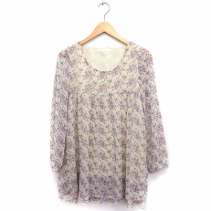 【中古】オリーブ デ オリーブ OLIVE des OLIVE 草花柄 花柄 ワンピース ミニ 長袖 Uネック ベージュ ピンク /FT27