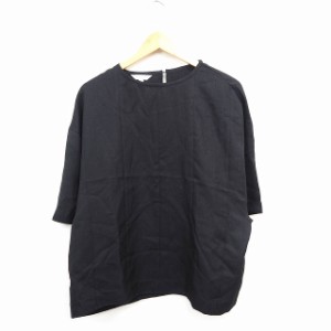 【中古】マウジー moussy シャツ ブラウス 無地 シンプル 丸首 オーバーサイズ 七分袖 F ブラック 黒 /MT レディース