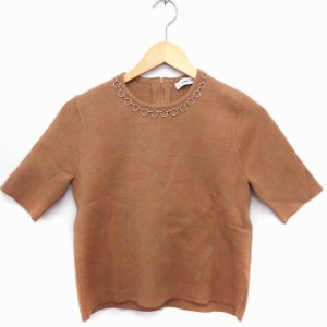 【中古】ザラ ZARA ニット セーター リング装飾 丸首 半袖 M キャメル 茶 /FT26 レディース