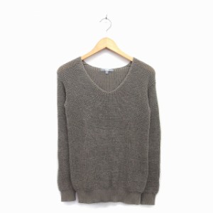 【中古】ユニクロ UNIQLO ニット セーター Vネック 長袖 綿混 かぎ針編み リブ S カーキ /HT26 レディース