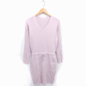 【中古】マウジー moussy ワンピース ニット Vネック ロング プルオーバー 無地 シンプル 長袖 FREE ピンク /TT29