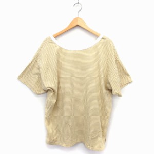 【中古】リアン Lian ボーカットソー Tシャツ オフショルダー 背あき 五分袖 コットン 綿 F イエロー /FT8 レディース