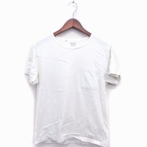 【中古】デラックス Deluxe Tシャツ カットソー 丸首 半袖 コットン 綿 胸ポケット ワッペン 英字 リブ S アイボリー