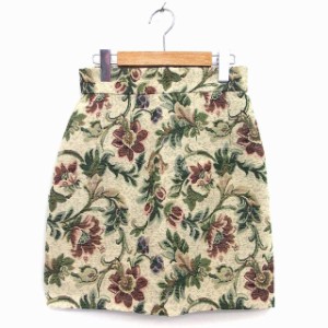 【中古】マウジー moussy 台形 スカート ミニ 綿混 花 柄 タック 厚手 1 ベージュ /HT26 