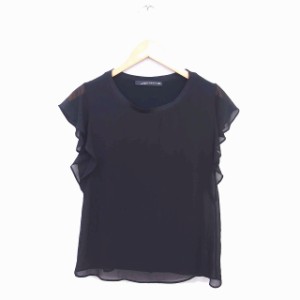 【中古】ザラウーマン ZARA WOMAN カットソー Tシャツ ボートネック 袖透け感 半袖 XS 黒 ブラック /TT12 レディース