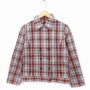 【中古】コムサボーイズ COMME CA BOYS チェック柄 シャツ ジャケット アウター ダブル コットン 綿 M ホワイト 白