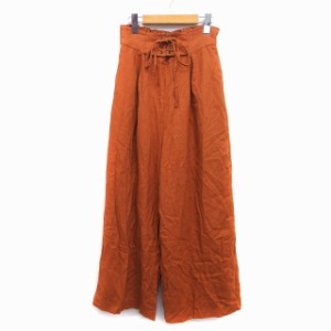 【中古】ダブルクローゼット w closet ワイド パンツ 麻混 総柄 レースアップ ベルト風 タック F ブラウン 茶 /HT35