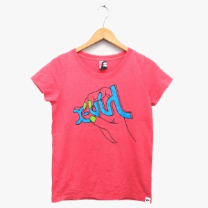 【中古】エックスガール x-girl Tシャツ カットソー 半袖 丸首 プリント ロゴ リブ コットン 綿 1 ピンク /HT26