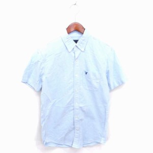 【中古】アメリカンイーグル AMERICAN EAGLE ボタンダウン シャツ ロゴ刺繍 半袖 XS ライトブルー 青 /TT3 メンズ