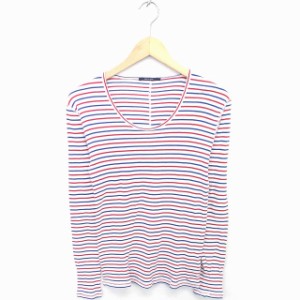 【中古】シップスジェットブルー カットソー Tシャツ ボーダー 丸首 薄手 綿 コットン 長袖 M ブルー レッド 青 赤