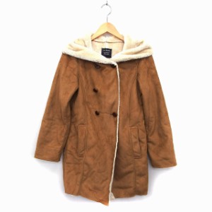 【中古】ダブルクローゼット w closet フェイクムートン コート アウター ミドル ボア ダブル フェイクスエード F 茶