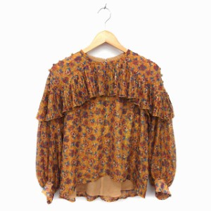 【中古】リリーブラウン Lily Brown シャツ ブラウス ノーカラー タック シフォン ラメ混 透け感 長袖 F 