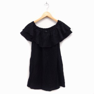 【中古】ザラウーマン ZARA WOMAN ラバティンカラー ワンピース 半袖 ミニ 2WAY オフショルダー 無地 S ブラック 黒