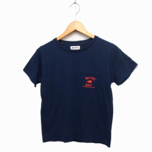 【中古】ビームスボーイ BEAMS BOY ロゴ プリント Tシャツ カットソー 半袖 丸首 コットン 綿 ネイビー 紺 /FT24