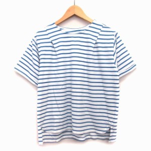 【中古】デッサン Dessin Tシャツ カットソー ワイド ボーダー 柄 タック 五分袖 丸首 ラウンドヘム ロングテール 2