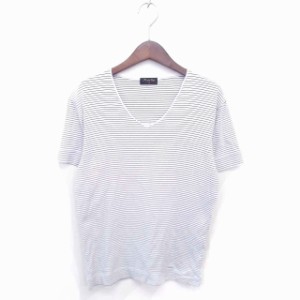 【中古】メンズビギ MEN'S BIGI Tシャツ カットソー ボーダー Vネック 半袖 02 ホワイト ブラック 白 黒 /TT8