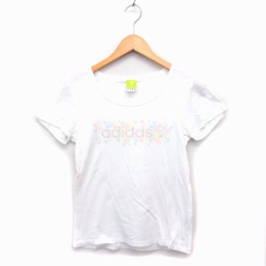 【中古】アディダス adidas 国内正規品 カットソー Tシャツ ボートネック コットン 綿 透け感 ロゴプリント 半袖 S 