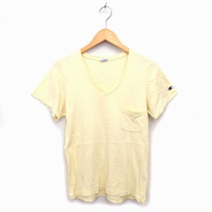 【中古】チャンピオン CHAMPION カットソー Tシャツ Vネック コットン 綿 透け感 ロゴ 半袖 M 黄 イエロー /NT24 