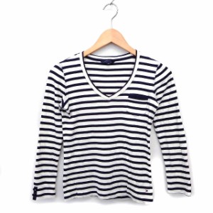 【中古】トミーヒルフィガー TOMMY HILFIGER 国内正規品 カットソー Tシャツ Vネック コットン リブ 透け感 ボーダー