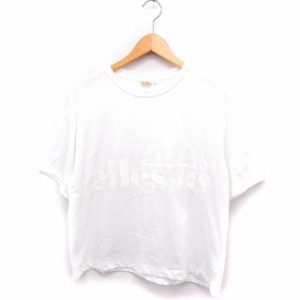 【中古】エレッセ ellesse ワイド カットソー Tシャツ 五分袖 丸首 ロゴプリント F オフホワイト 白 /FT38 レディース