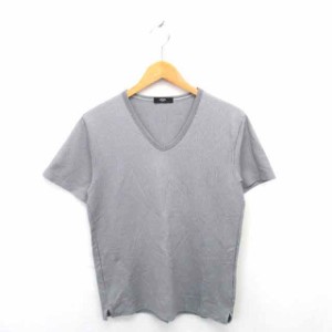 【中古】ニコルセレクション nicole selection Tシャツ カットソー 千鳥格子 Vネック 半袖 46 グレー /TT8 メンズ