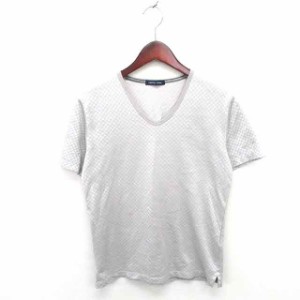 【中古】ニコルセレクション nicole selection Tシャツ カットソー チェック Vネック 半袖 46 グレー /TT2 メンズ