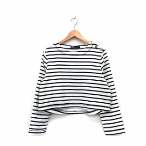 【中古】ザラ ZARA カットソー Tシャツ 長袖 へそ出し イカリボタン ボーダー M ブラック 黒 /KT28 レディース