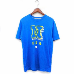 【中古】ナイキ NIKE 国内正規品 プリント Tシャツ 半袖 クルーネック ロゴ コットン 綿 L ブルー 青 /FT17 メンズ