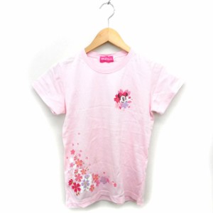 【中古】ディズニー Disney 子供服 カットソー Tシャツ クルーネック ミニーマウス 桜柄 プリント 半袖 L ピンク 