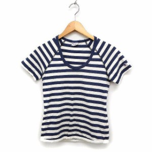 【中古】チャンピオン CHAMPION ボーダー柄 Tシャツ カットソー 半袖 Uネック M ネイビー 紺 /FT18 レディース