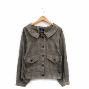 【中古】ダブルクローゼット w closet シャツ ブラウス 長袖 バックリボン チェック ブラウン 茶 /KT14 レディース