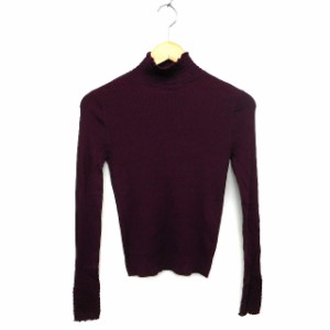 【中古】ザラ ZARA KNIT ニット セーター シャーリング ハイネック リブ ハイゲージ 長袖 S ボルドー /NT16 