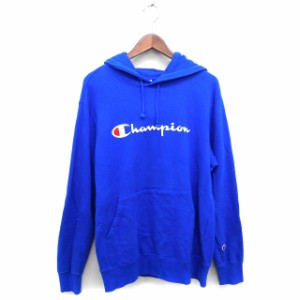 【中古】チャンピオン CHAMPION パーカー フーディ スウェット ロゴ コットン 綿 リブ 長袖 XL 青 ブルー /NT21 