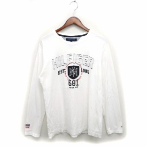 【中古】トミーヒルフィガー TOMMY HILFIGER 国内正規品 カットソー Tシャツ コットン 綿 リブ ロゴ プリント 長袖 M 