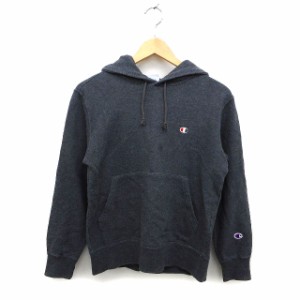 【中古】チャンピオン CHAMPION パーカー フーディ スウェット ロゴ リブ コットン 綿 長袖 S チャコールグレー /NT26