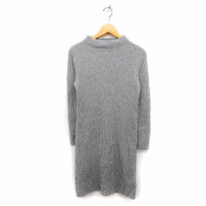 【中古】ユニクロ UNIQLO リブニット ワンピース ロング丈 長袖 ハイネック ストレート L グレー 灰 /FT6 レディース