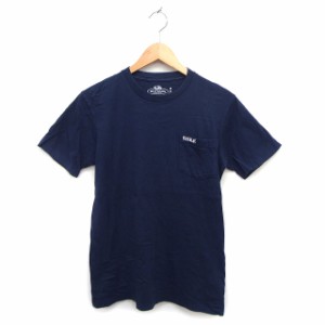 【中古】ブルーブルー BLUE BLUE カットソー Tシャツ クルーネック リブ ロゴ コットン 綿 半袖 M 紺 ネイビー /NT28 