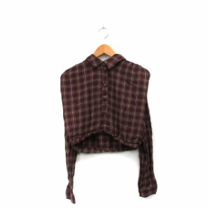 【中古】ザラ ZARA シャツ ブラウス 長袖 プルオーバー チェック M パープル 紫 /KT14 レディース