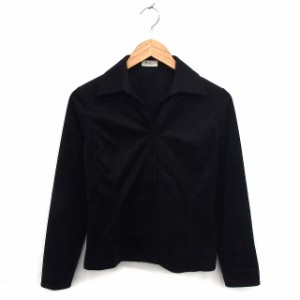 【中古】ノーリーズ Nolley's シャツ ブラウス フェイクスエード オープンカラー 比翼仕立て 長袖 38 黒 ブラック 