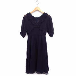 【中古】ジルスチュアート JILL STUART ワンピース フレア ロング シルク フリル ドット 水玉 透け感 五分袖 4 