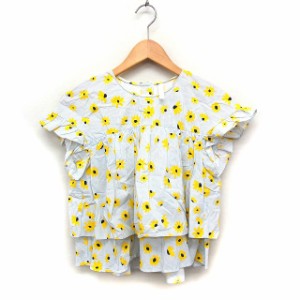 【中古】ザラ トラファルック ZARA Trafaluc ストライプ 花柄 シャツ ブラウス フリル袖 フレア コットン 綿 M グレー