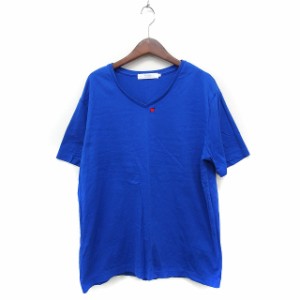 【中古】ビームスライツ BEAMS Lights Vネック 半袖 Tシャツ カットソー ハート刺繍 コットン 綿 XL ブルー 青 /FT43