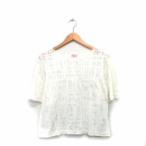 【中古】パスカルミレ PASCAL MILLET カットソー Tシャツ 半袖 シースルー チェック M アイボリー 白 /KT3 レディース