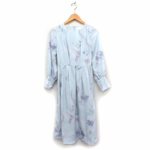 【中古】ジルスチュアート JILL STUART フレア ワンピース 長袖 ロング丈 マーブル模様 0 ライトブルー /FT レディース