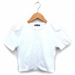 【中古】ザラ ZARA カットソー Tシャツ ショート クルーネック ストレッチ 透け感 シンプル 半袖 M 白 ホワイト /NT12